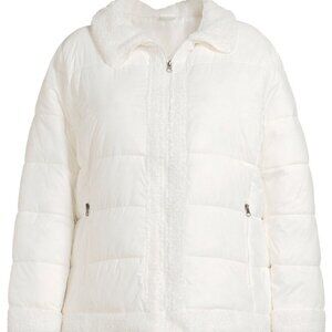 Moto Puffer Coat Lightweight Faux Fur Trim Women’s Size 4-6 Winter White NEW
